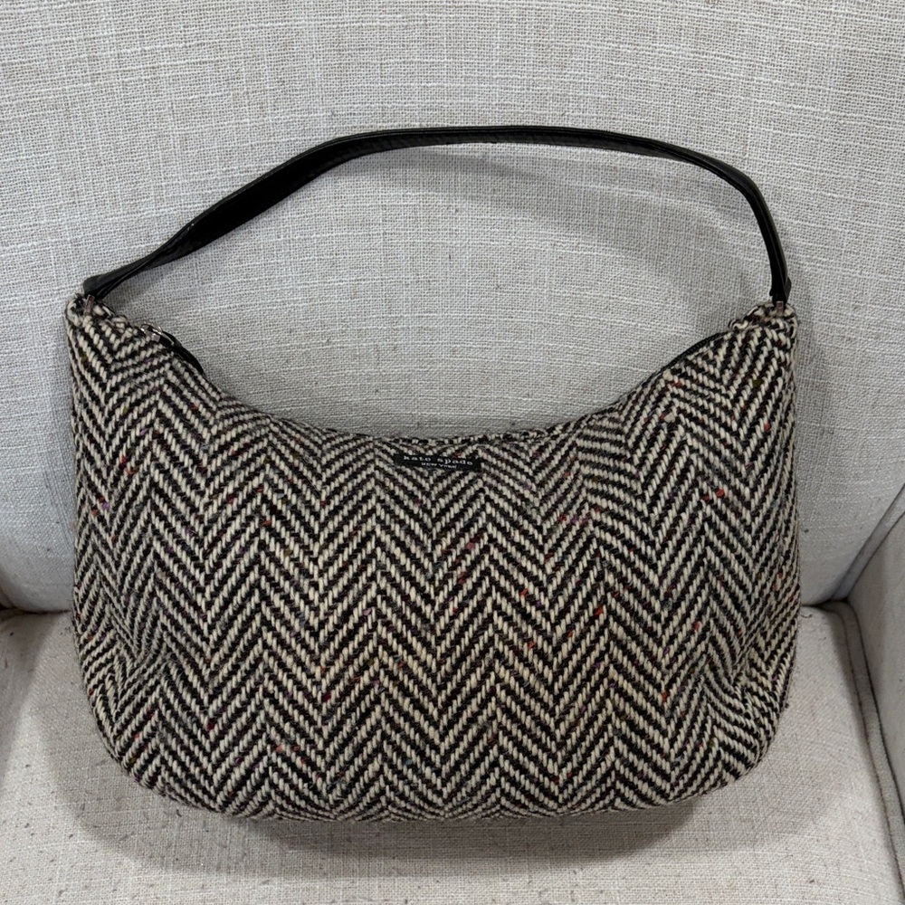 Vintage Kate Spade Black and Cream Herringbone Hobo Bag